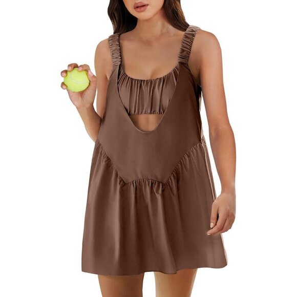 Women Summer Romper Mini Dress Built-in Bra & Shorts - Picture 1 of 6
